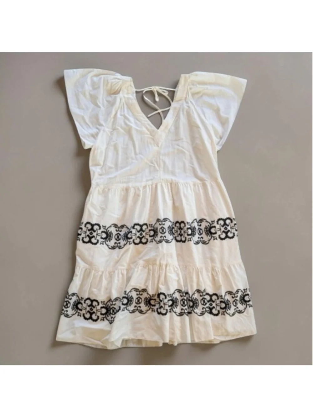 Old Navy Ivory Embroidered Flutter Sleeve Mini Dress Sz L Tall